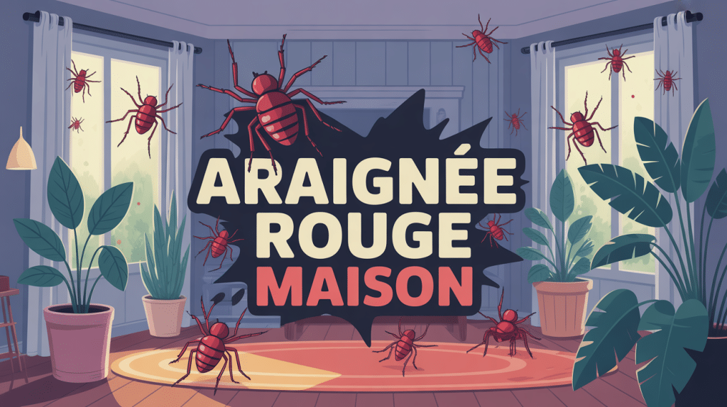 illustration araignée rouge maison plantes rebords toiles