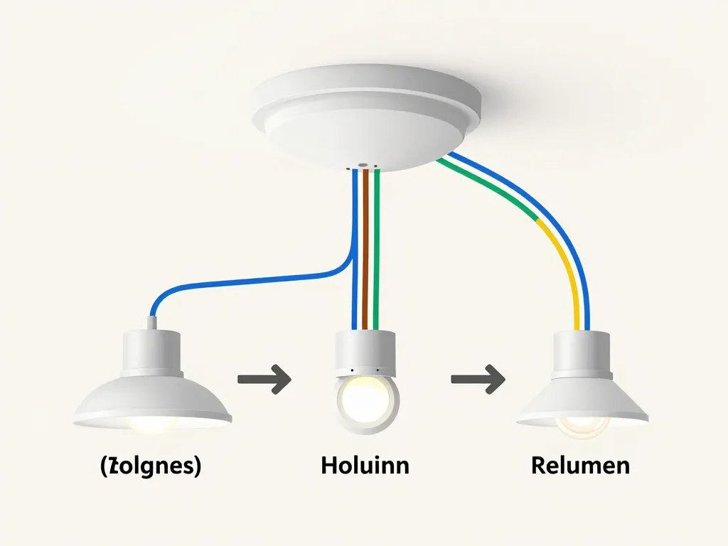 diagramme branchement luminaire 3 fils, fil bleu marron vert-jaune