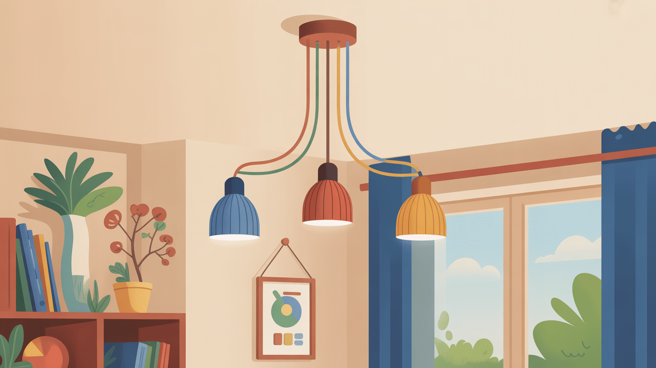 branchement luminaire 3 fils au plafond, fils bleu marron vert-jaune