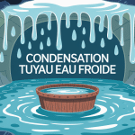 Condensation tuyau eau froide sur tuyau isolé dans cave
