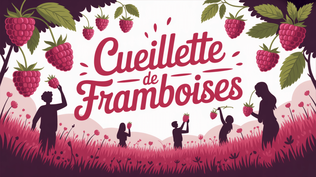 cueillette framboise illustration joyeuse champ été