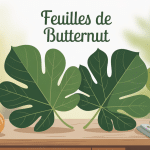 illustration feuille de butternut grande verte sur table cuisine et potager