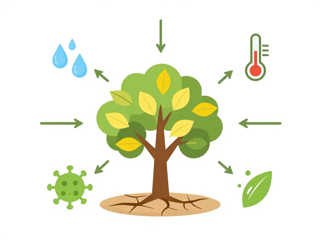 diagramme causes feuille jaune olivier arbre icônes