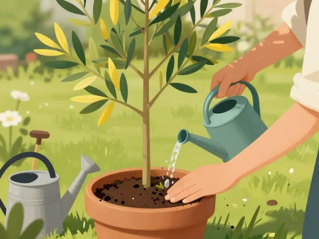 soins feuille jaune olivier arrosage pot jardinier