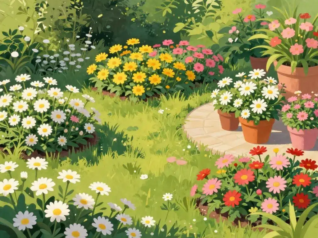 marguerite couleur blanche jaune rose rouge en massif