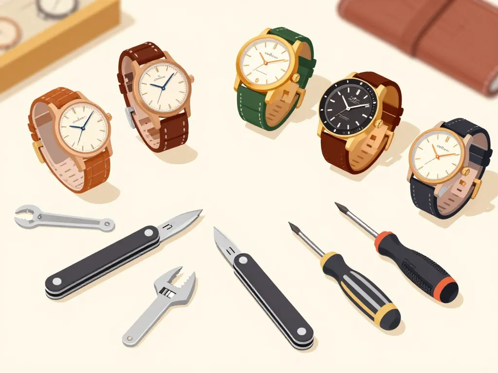 outil pour ouvrir les montres différents outils près de montres variées