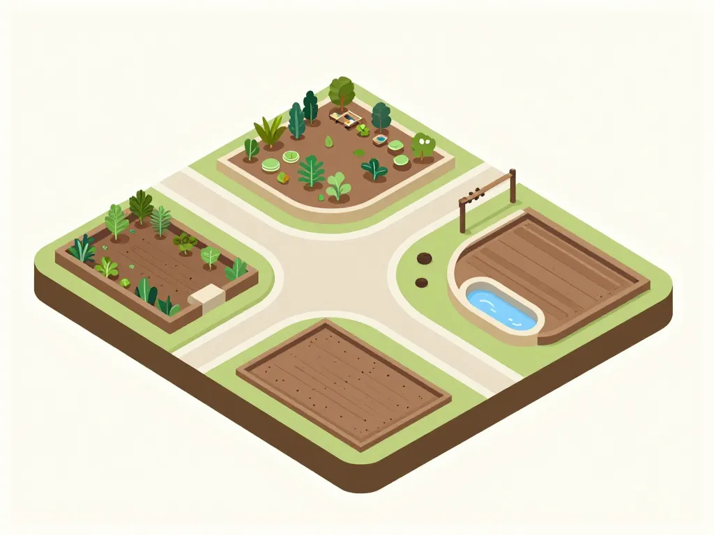 diagramme structuration plan de potager permaculture avec allées et plans de culture
