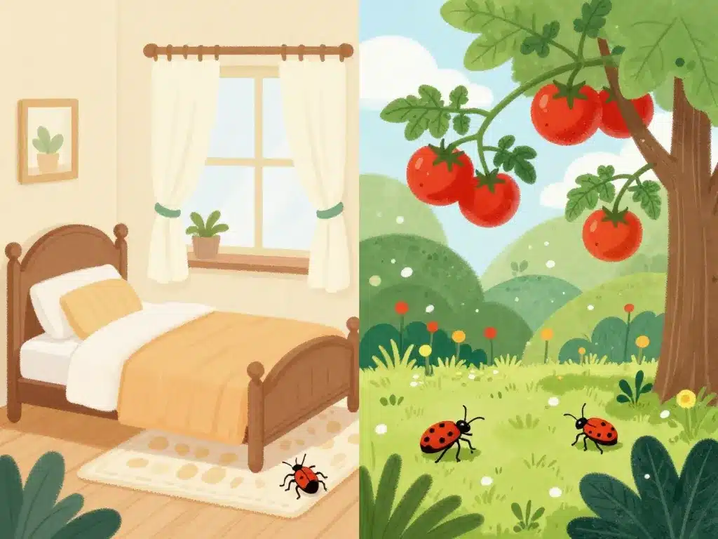 illustration que mange la punaise maison jardin sang fruits