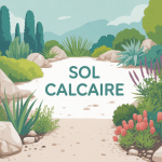 illustration sol calcaire jardin avec plantes adaptées