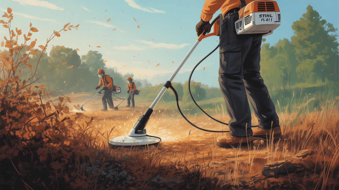 Stihl FS 411 avis illustration débroussailleuse thermique sur terrain envahi