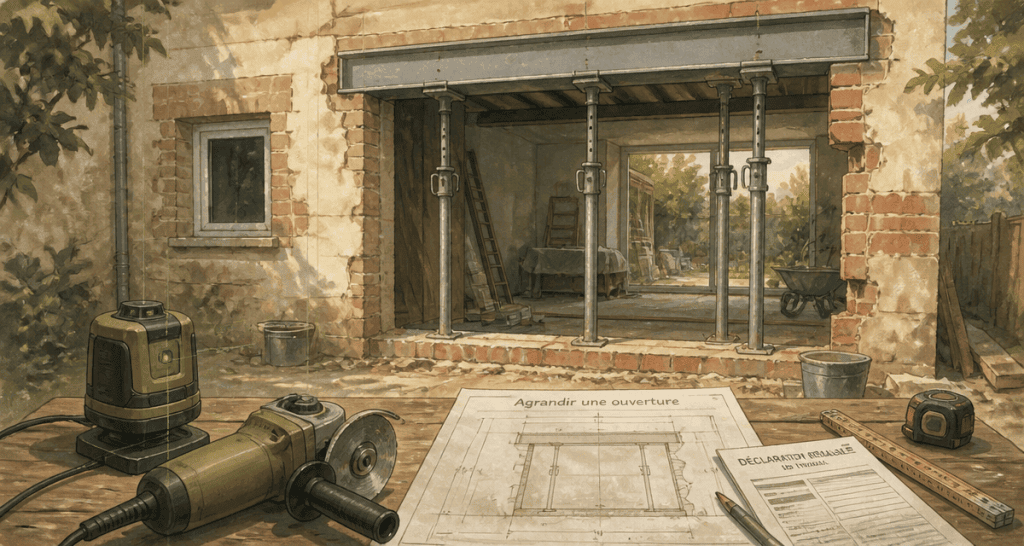 agrandir fenetre mur porteur avec outils et plans