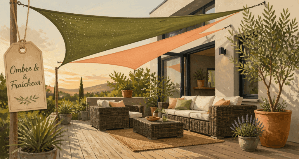 baches ombrage terrasse bois salon jardin
