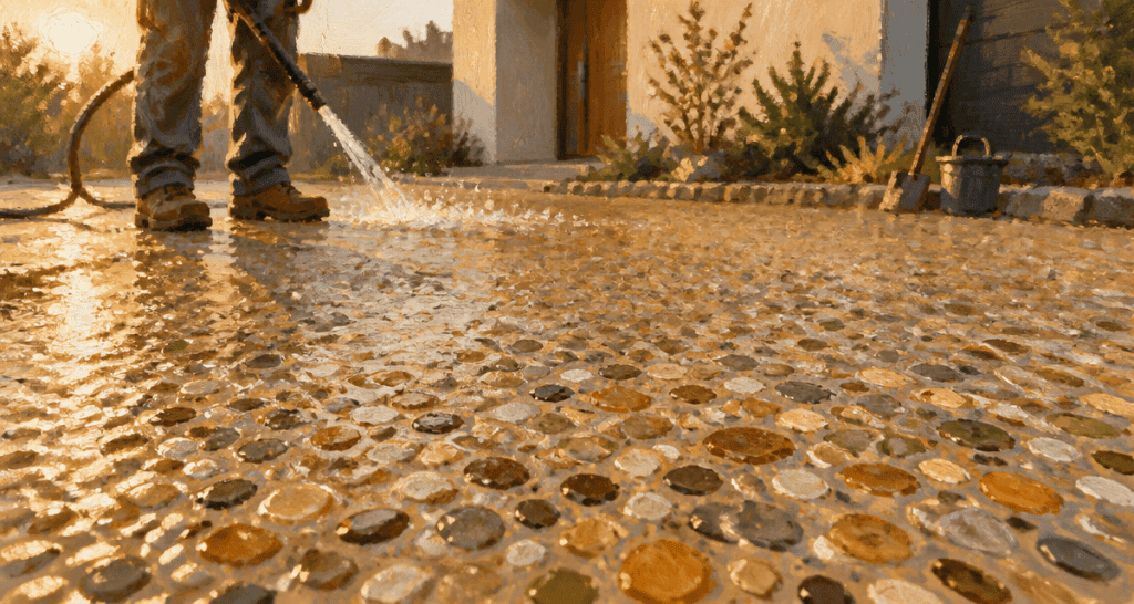 béton désactivé inconvénients rinçage allée