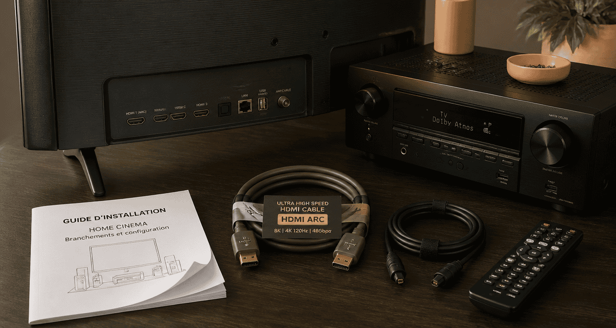 Branchement home cinema avec câbles HDMI et optique