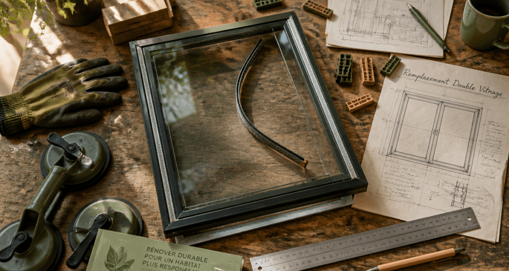 Changer un double vitrage avec outils sur plan de travail