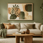 decoration murale vert sauge avec tableau japandi