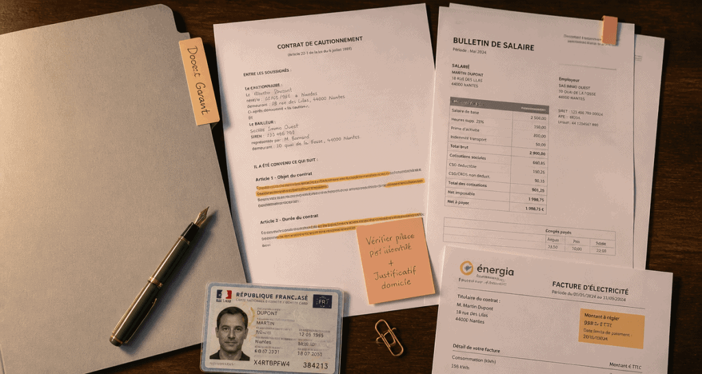 dossier pour location garant sur table avec documents