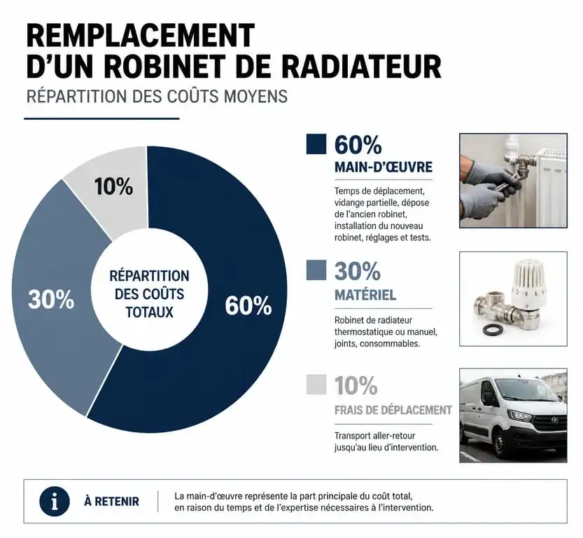 Répartition des coûts pour le remplacement d'un robinet de radiateur par un plombier