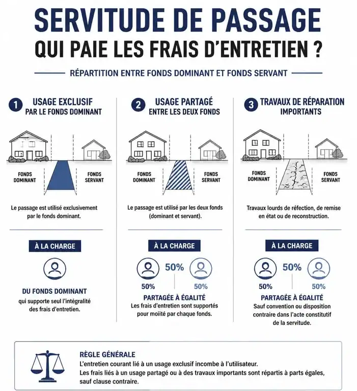 Infographie sur la répartition des frais d'entretien d'une servitude de passage