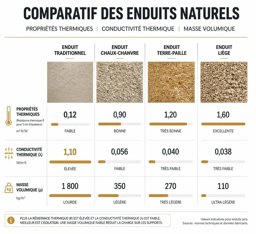 Comparatif des performances des enduits correcteurs thermiques : chaux-chanvre, terre et liège