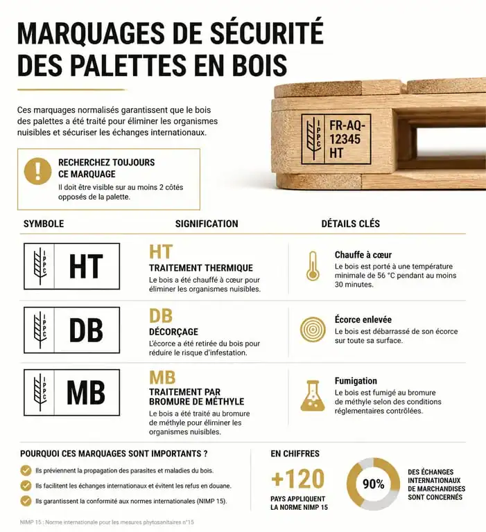 Infographie des marquages de sécurité pour fabriquer un meuble en palette