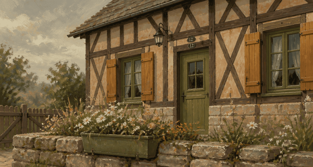 façade colombage maison avec pans de bois et torchis