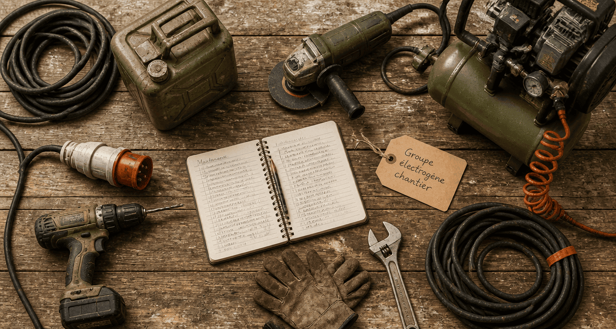 groupe electrogene chantier sur etabli avec outils