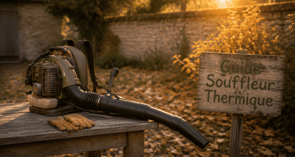 meilleur souffleur thermique posé dans un jardin en automne