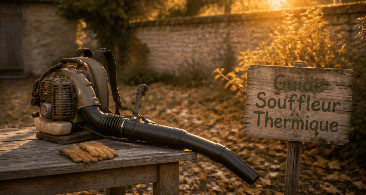 meilleur souffleur thermique posé dans un jardin en automne