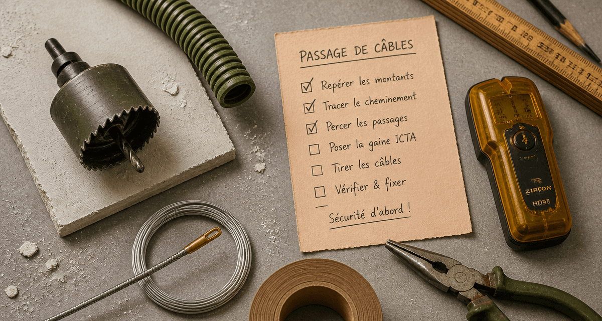 passer un câble horizontal dans une cloison placo outils