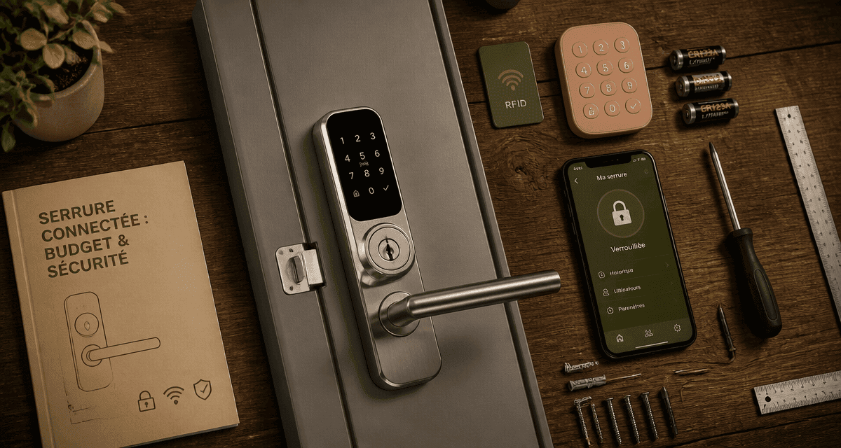 Serrure connectée prix et accessoires sur table