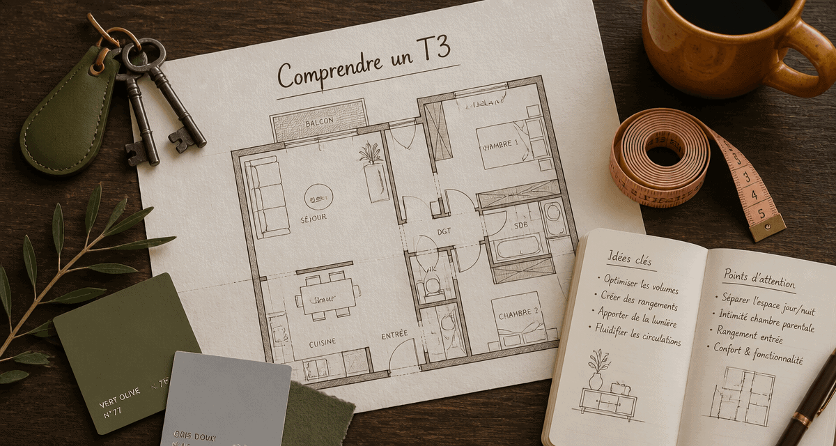 t3 combien de chambre plan et clés sur table