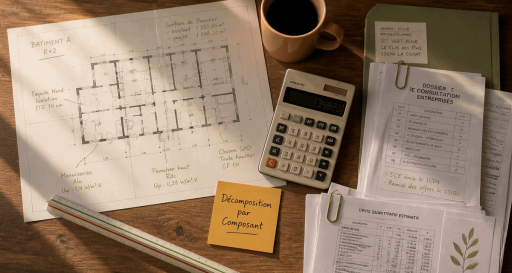 tableau décomposition immeuble par composant sur table
