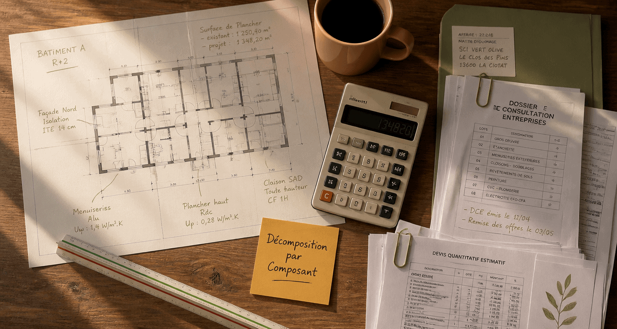 tableau décomposition immeuble par composant sur table