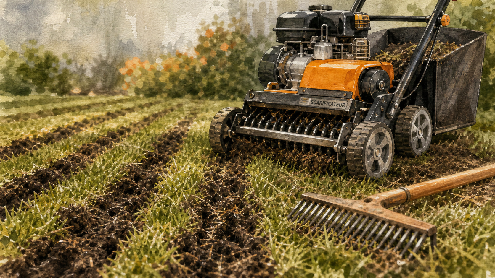 À quoi sert un scarificateur : pelouse scarifiée 4 mm, feutrage retiré, meilleure aération