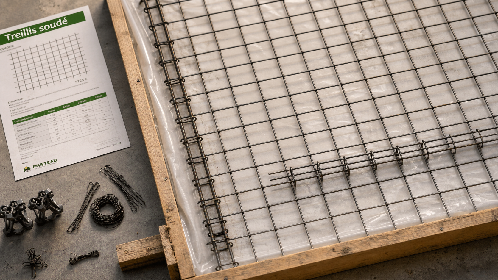 Dalle beton ferraillage avec treillis soudé ST25 C et ligatures
