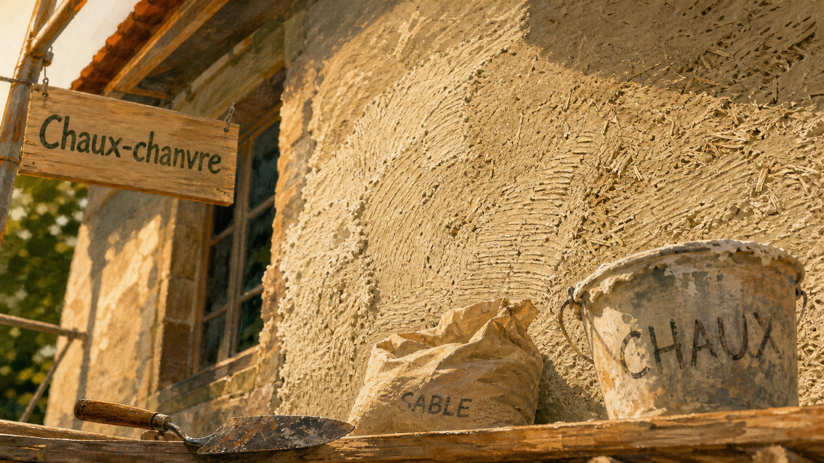 Enduit chaux chanvre exterieur sur mur de façade isolé