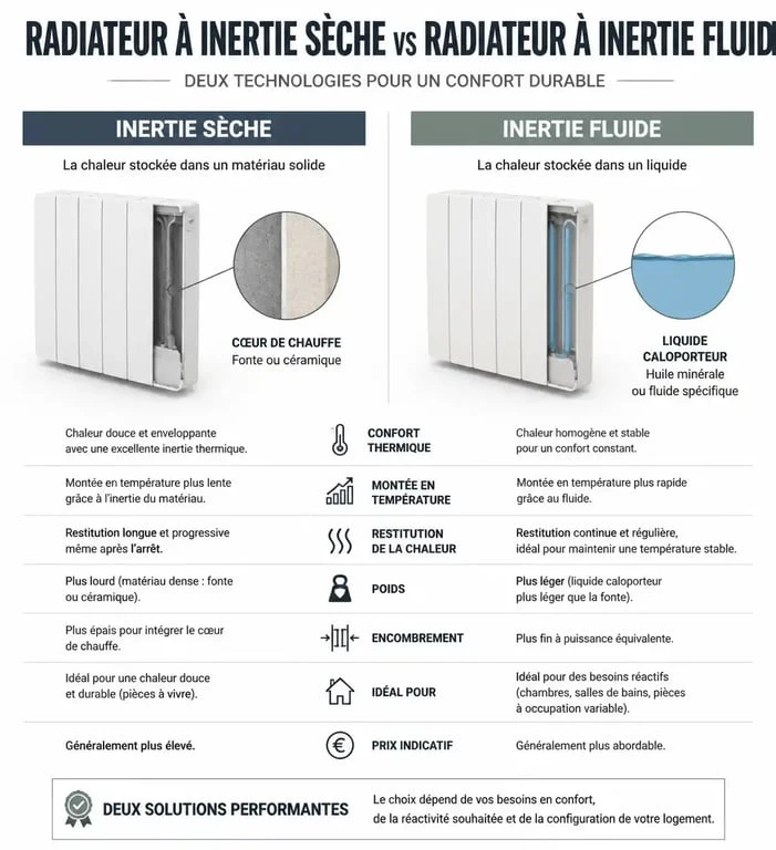 Comparatif radiateur à inertie sèche vs fluide pour choisir son chauffage électrique