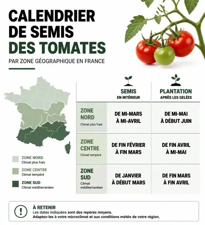 Calendrier de semis des graines de tomates par région en France
