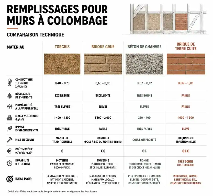 Comparatif des matériaux de remplissage pour mur à colombage