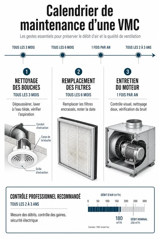 Infographie sur la maintenance VMC : calendrier et étapes clés pour l'entretien