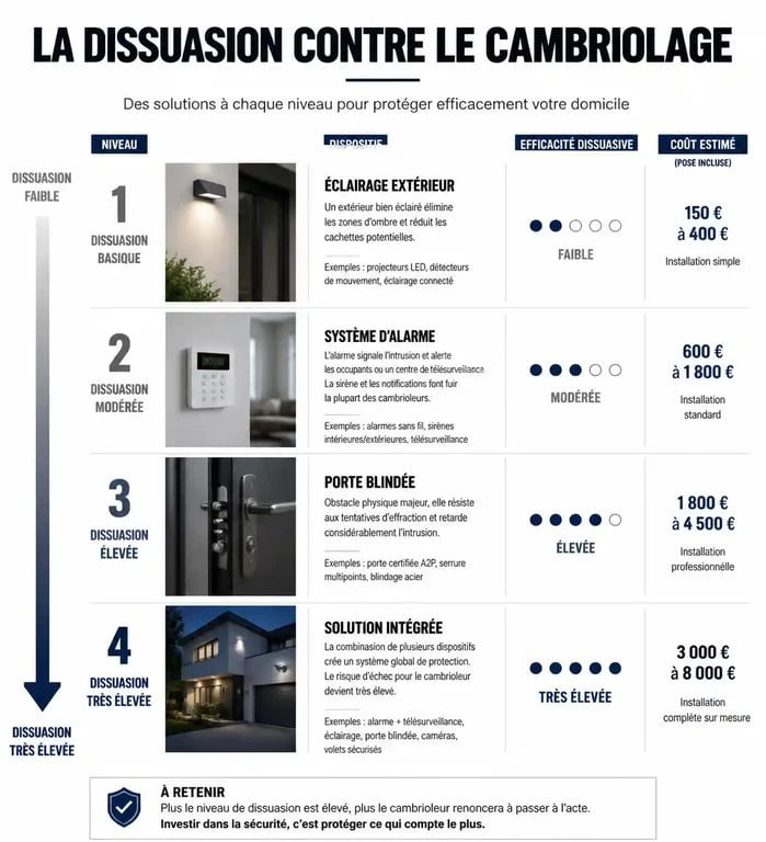 Infographie sur les méthodes de dissuasion contre le cambriolage et les équipements de sécurité