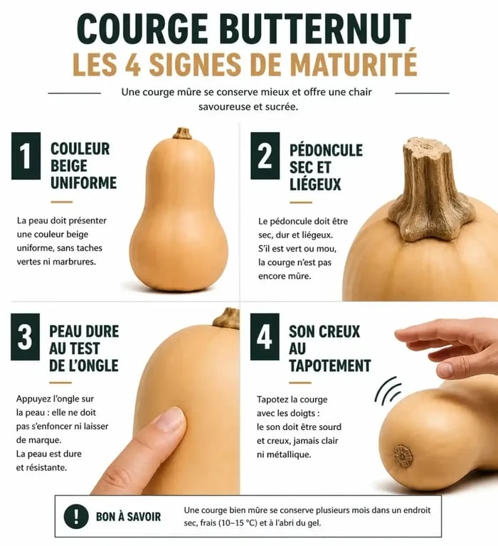 Signes de maturité pour la récolte des butternuts au potager