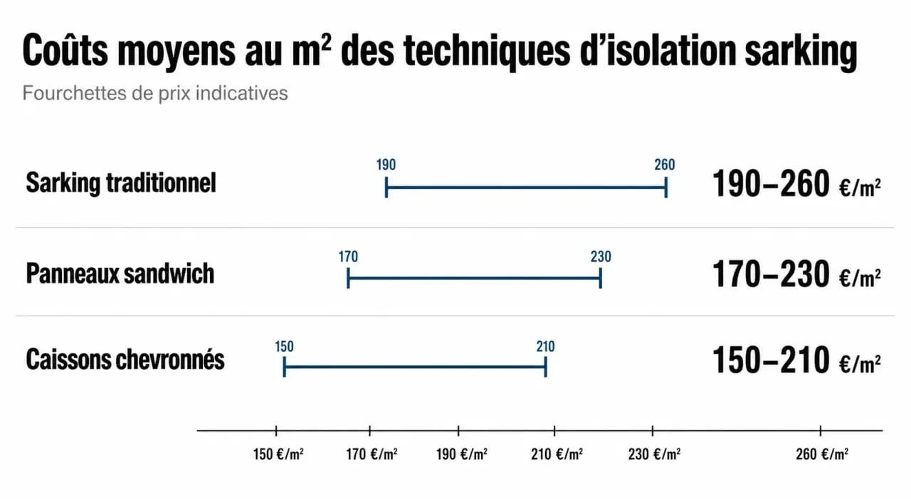 Comparatif des prix au m² pour l'isolation de toiture par sarking selon la technique de pose