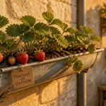Fraisier dans gouttière : fraisiers suspendus en balcon