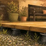 inconvénient terrasse sur plot, vue structure et mauvaises herbes