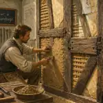 artisan rénovant mur colombage en atelier