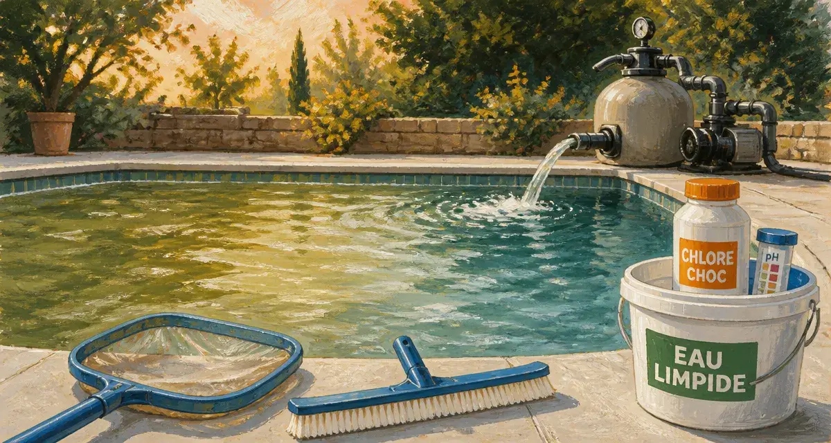 Nettoyer piscine verte : eau limpide sans vider, brosse et chlore choc