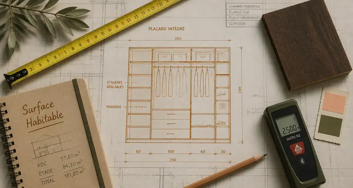 placard surface habitable sur plan architectural