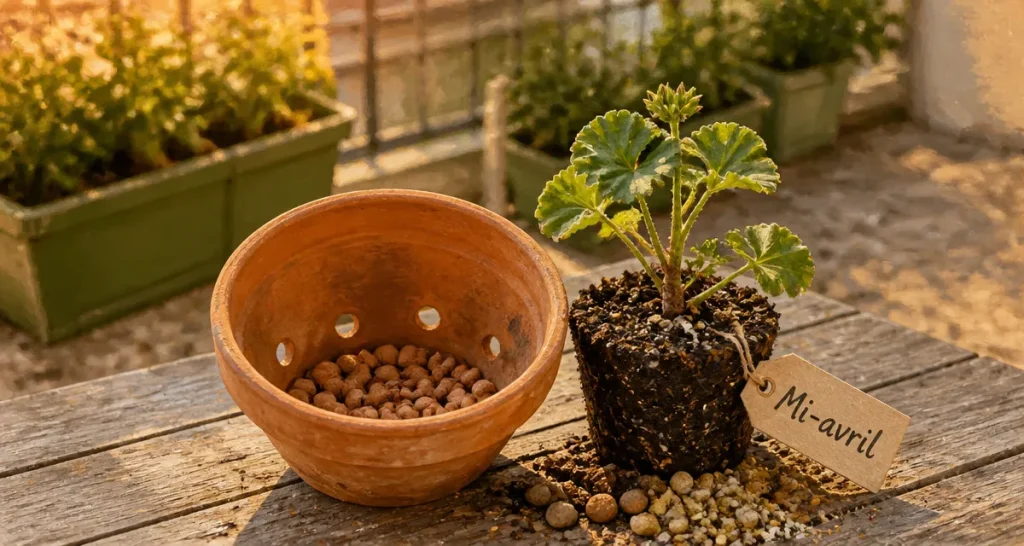 Quand planter geranium : géranium en pot mi-avril, sans gel